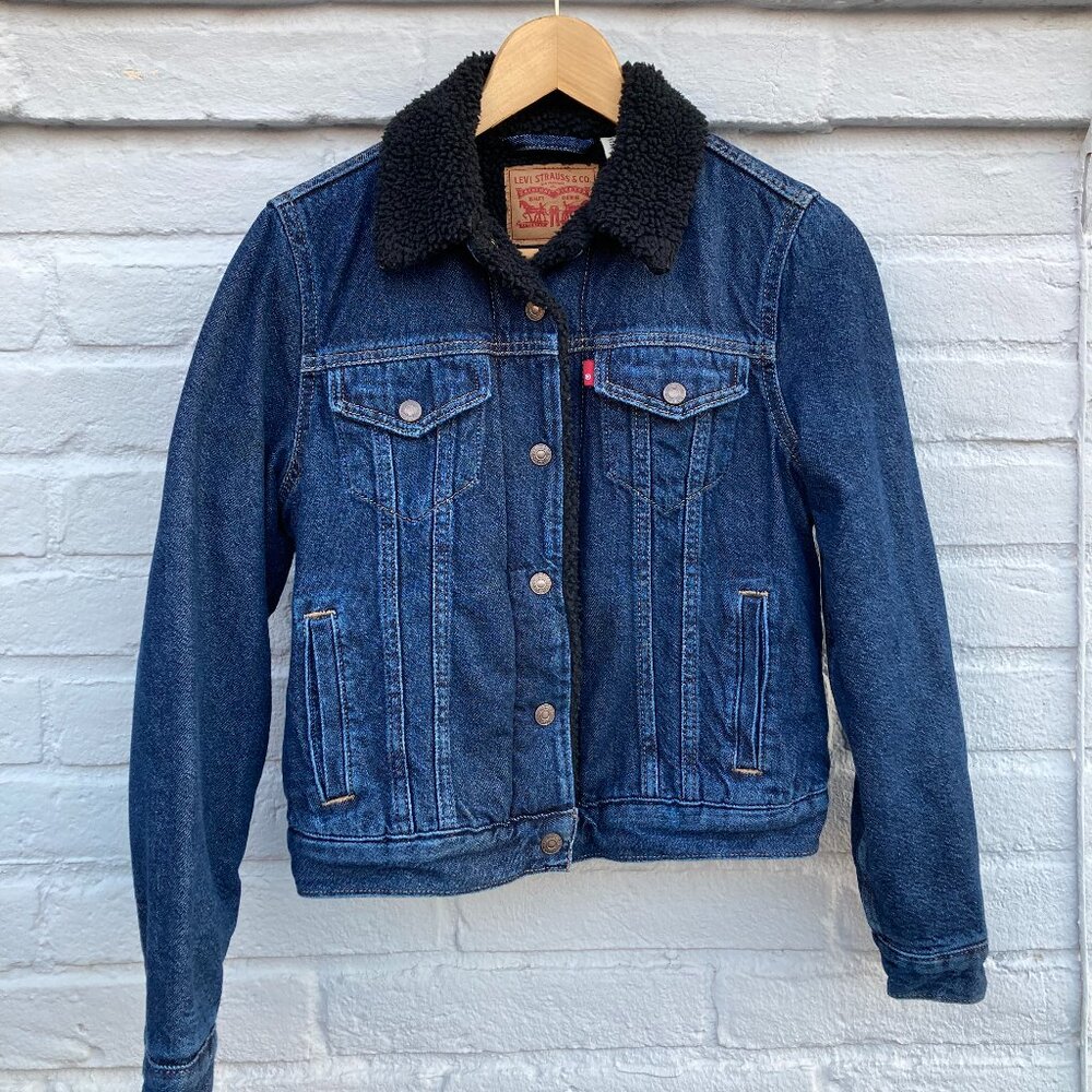 Levi's Black Sherpa Lined Denim Trucker Jacket - Women's Size XS